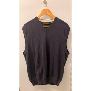 GREG NORMAN Medium GOLF Sweater Vest Navy BLUE V NECK Preppy Knit MENS
